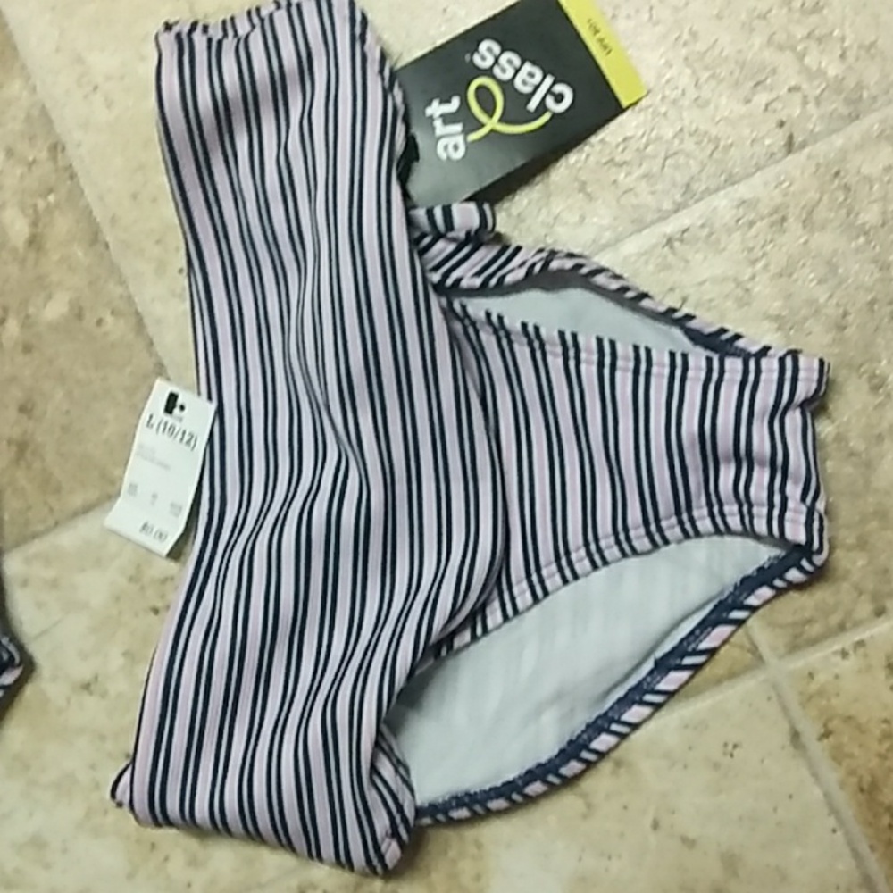 Pink Navy White stripes 2 peice swimsuit